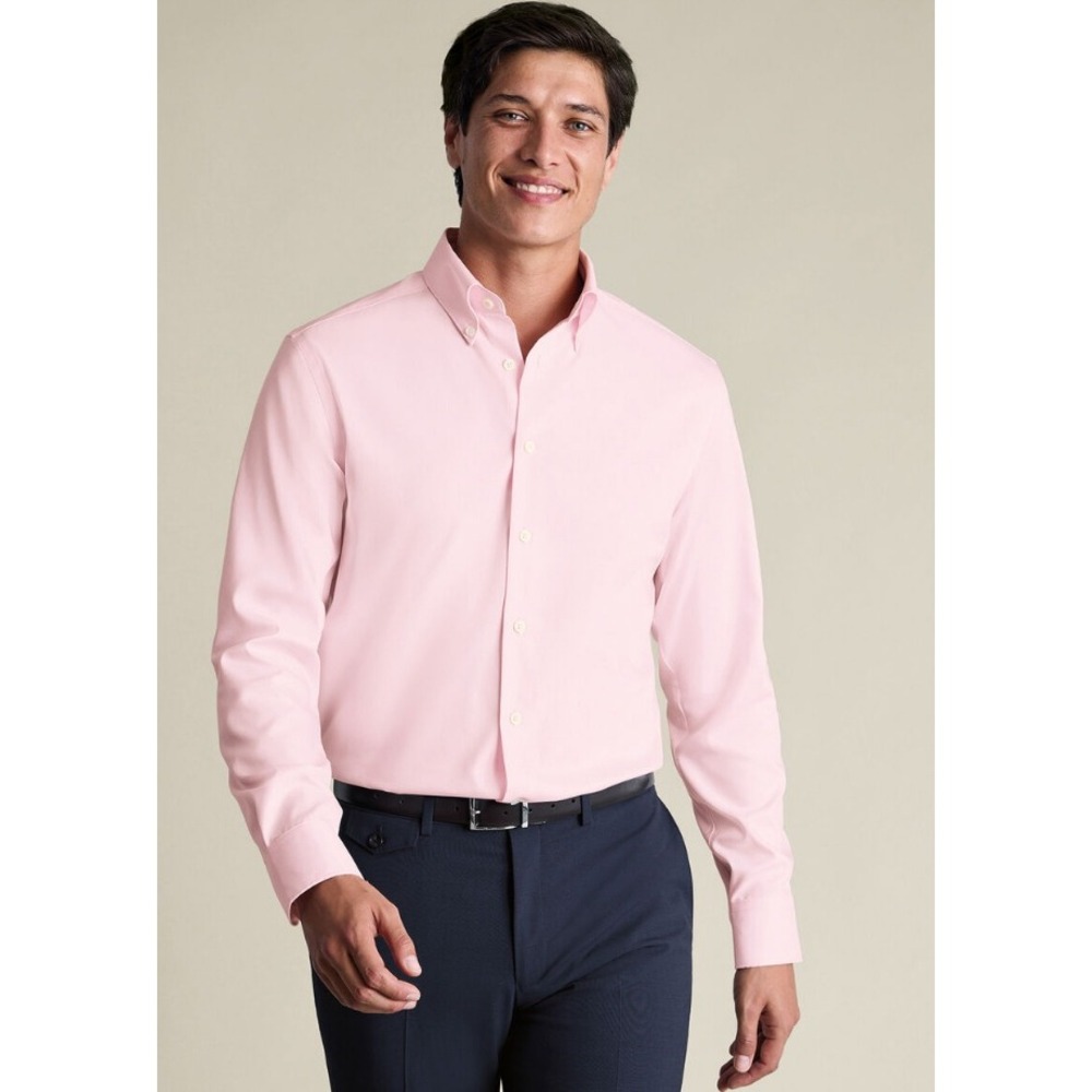 Charles Tyrwhitt Pink Non-Iron Stretch Pinpoint Oxford Shirt 16.5/34 Extra Slim
